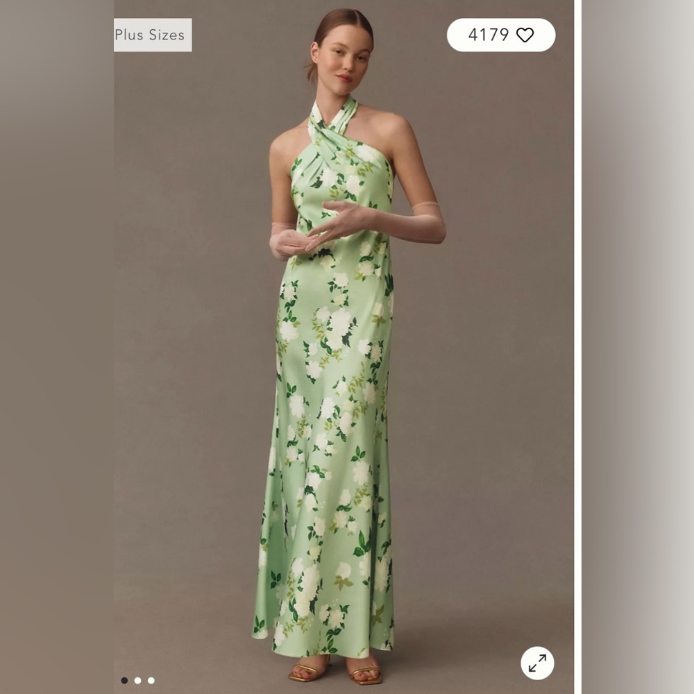 BHLDN sage green satin gown from Anthropology